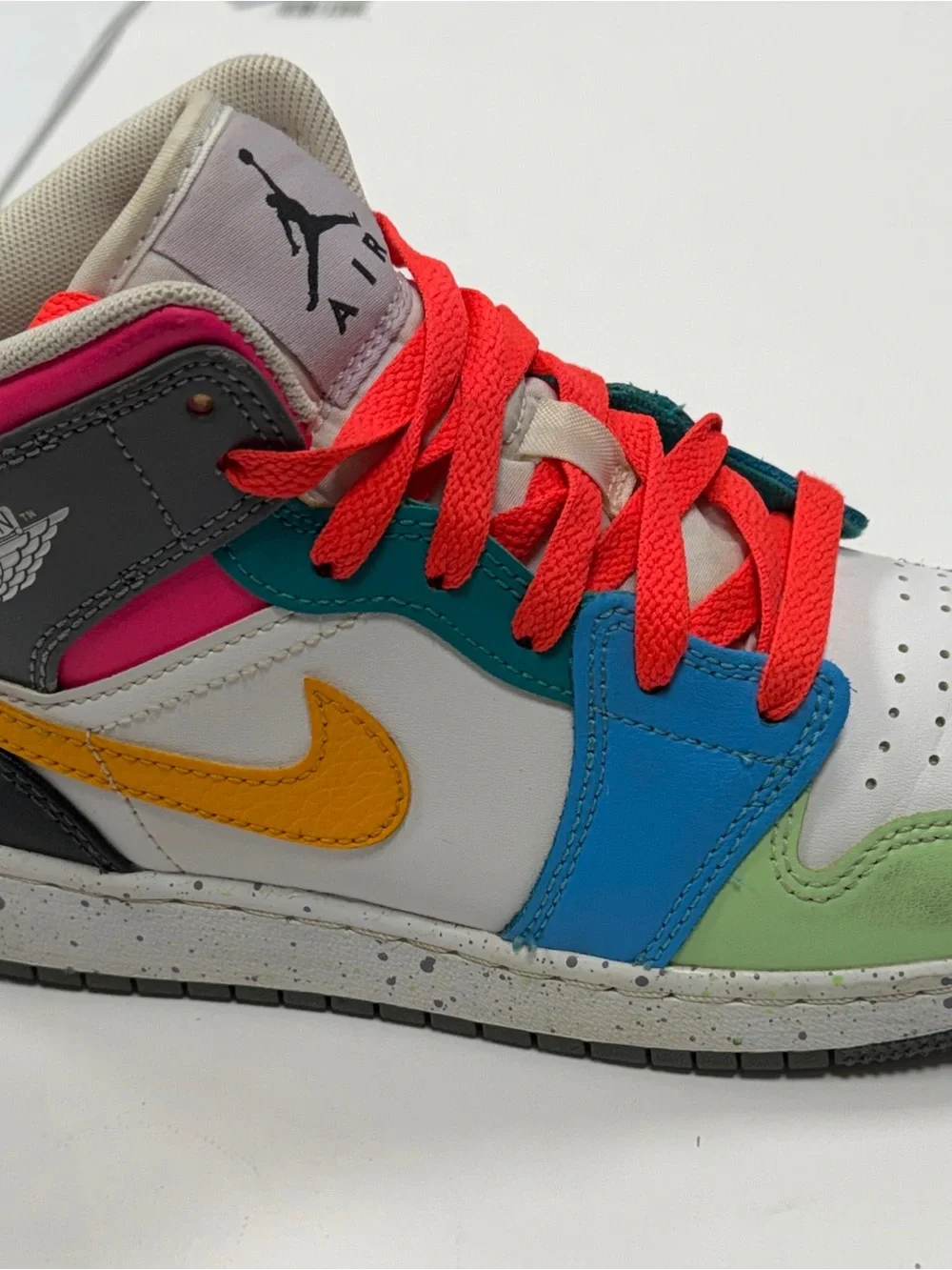 Jordan Kids' Colorblock High-Top Sneakers - White/Green/Blue with Red Laces